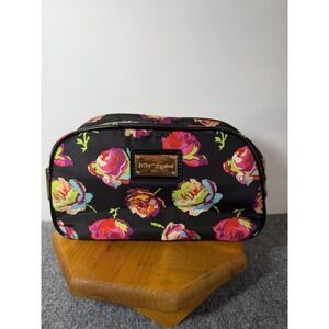 Betsey Johnson Floral Cosmetic Bag Black Multi‎ Roses Print make up Travel Case
